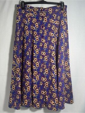 Purple Floral A-Line Midi Skirt with Sunflower Print